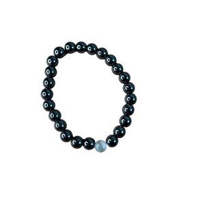 Hematite Bead Bracelet With Single Quartz Accent